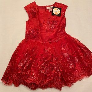 Girl's 4 Red Sequin Fit-&-Flare Dress, embroidered